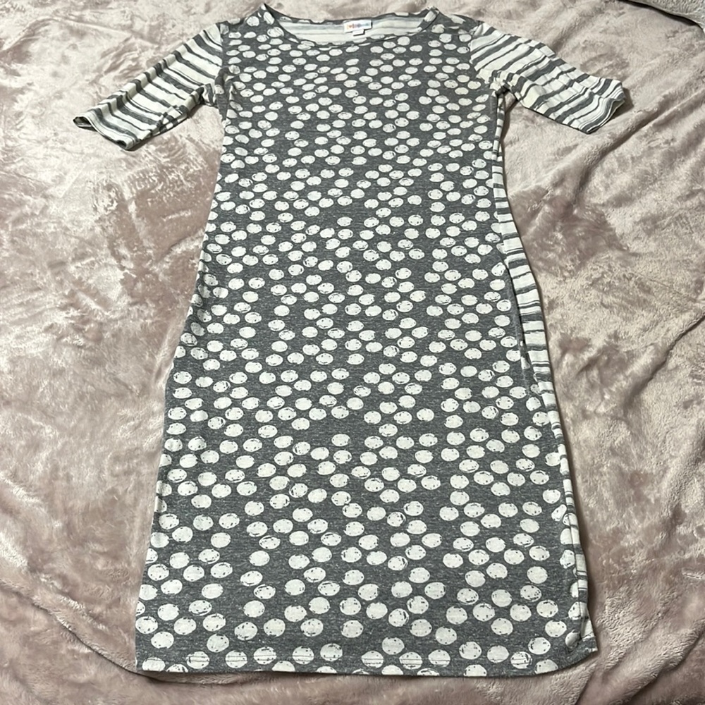 Lularoe Julia dress, size XS, white and grey